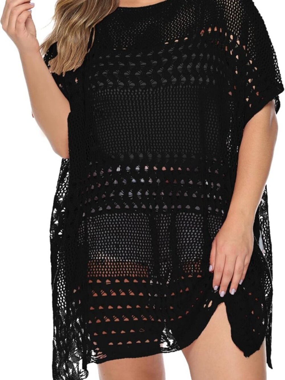 Black Swimsuit Coverup Crochet Bathing Suit Cover Up One Size (Plus)